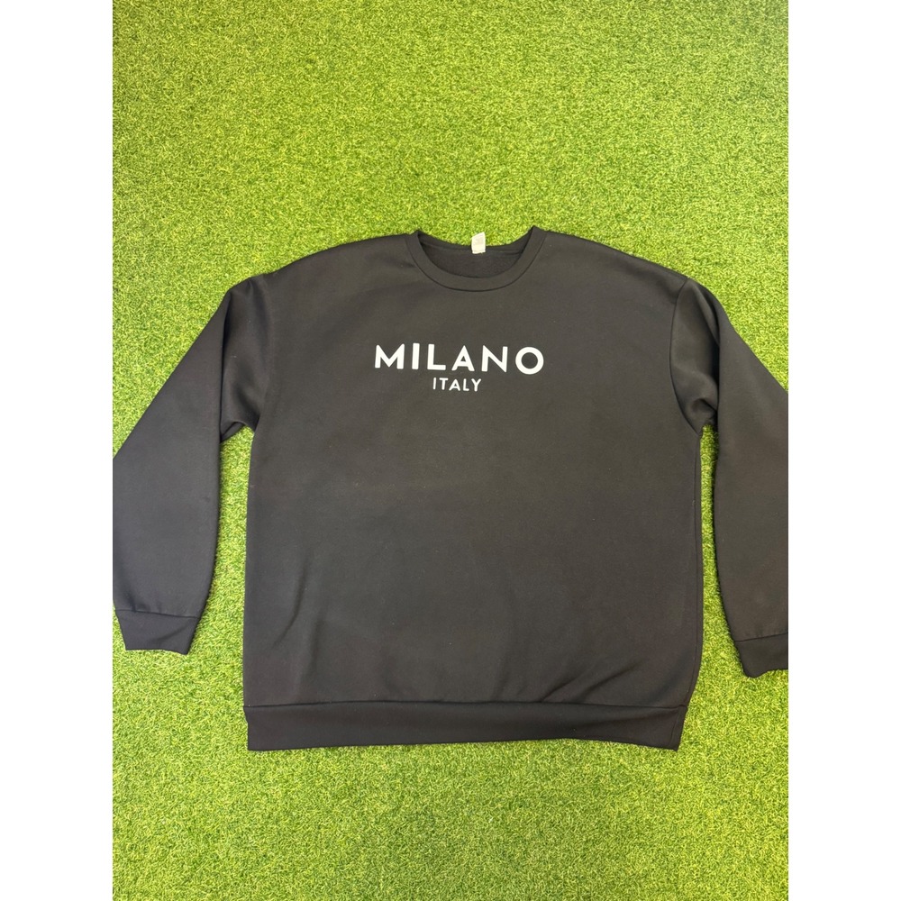 Milano‎ Italy Black Graphic Sweatshirt Mens 3XL Crew Neck Fleece Pullover